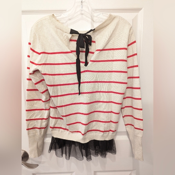 Princess Vera Wang Striped Scoop Neck Sweater sequin Tulle Trim Junior‘s Large - Picture 5 of 12
